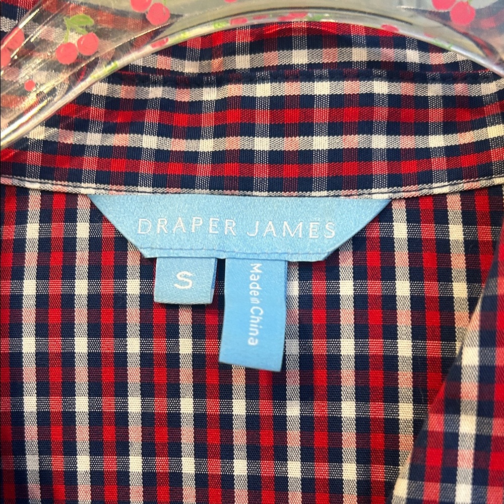 Draper James Navy, Red Plaid Cotton Shirt Dress Small Preppy Classic - Picture 2 of 6